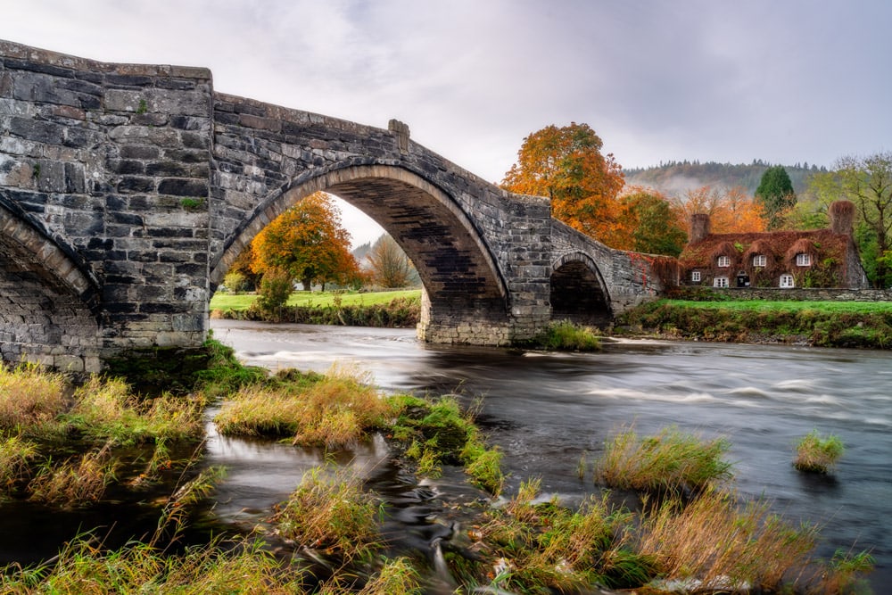 Llanrwst Bridge in Snowdonia in autumn