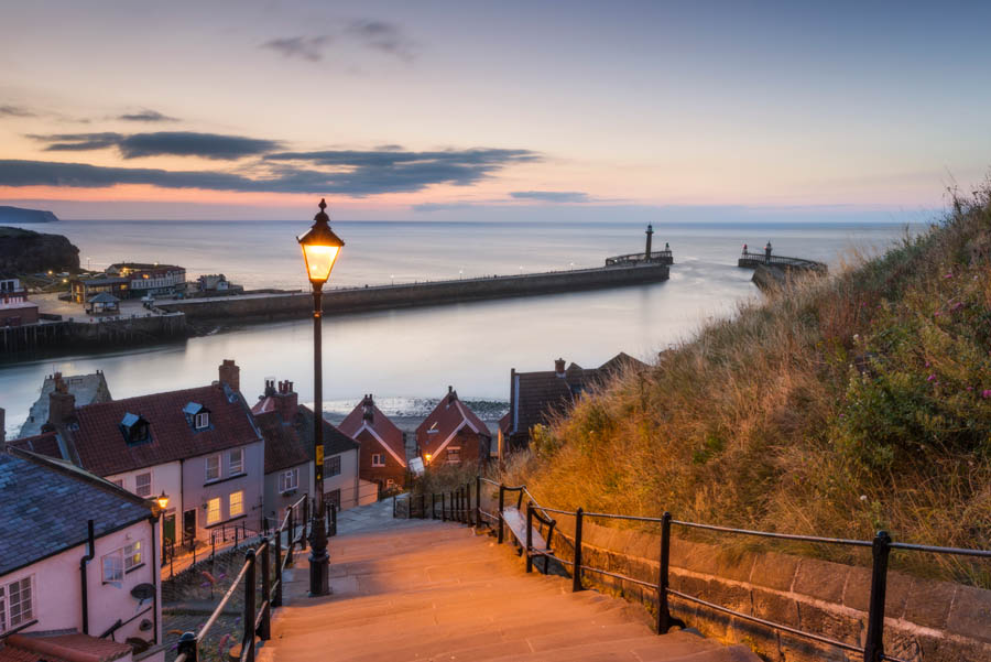 The view over Whitby Harbour and the West Pier from the 199 steps